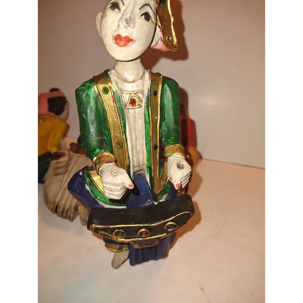 Vintage Hard Covered Wooden Musicians Wall Hanger Figurine Set of 4 Thailand 10